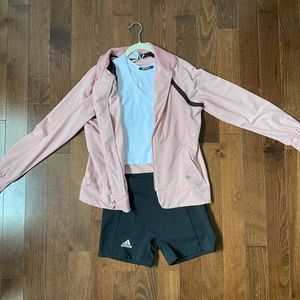 Adidas track jacket in pale pink, L